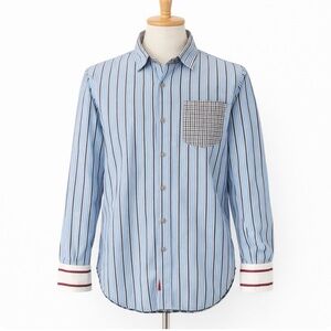 Robert Graham Striped Button Down Shirt Gingham Pocket Contrast Cuffs, XL